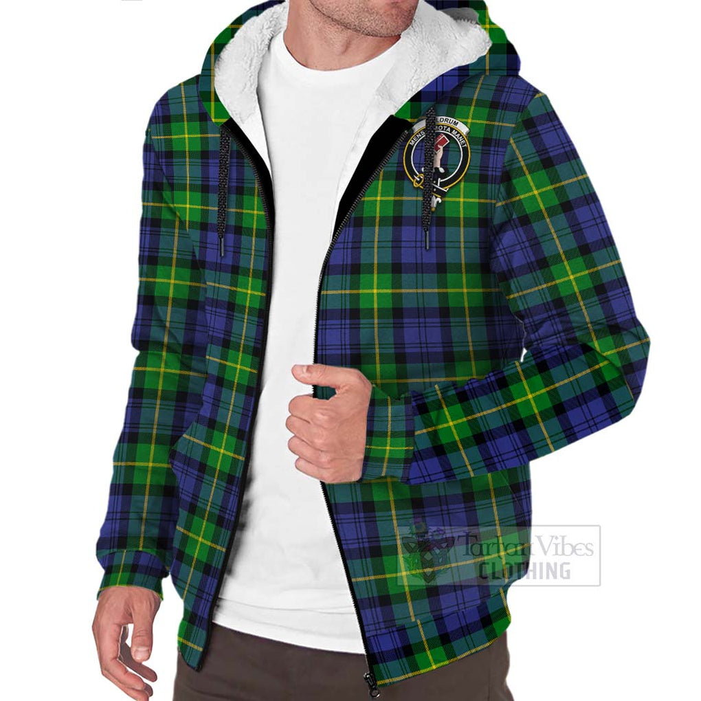 Meldrum Tartan Sherpa Hoodie with Family Crest Celtic Skull Style Unisex - Tartan Vibes Clothing
