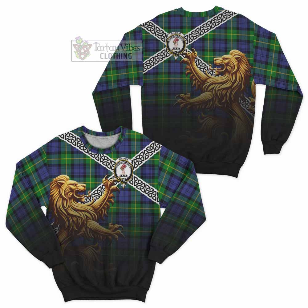 Meldrum Crest Tartan Sweatshirt with Golden Lion Emblem Celtic Style - Tartan Vibes Clothing