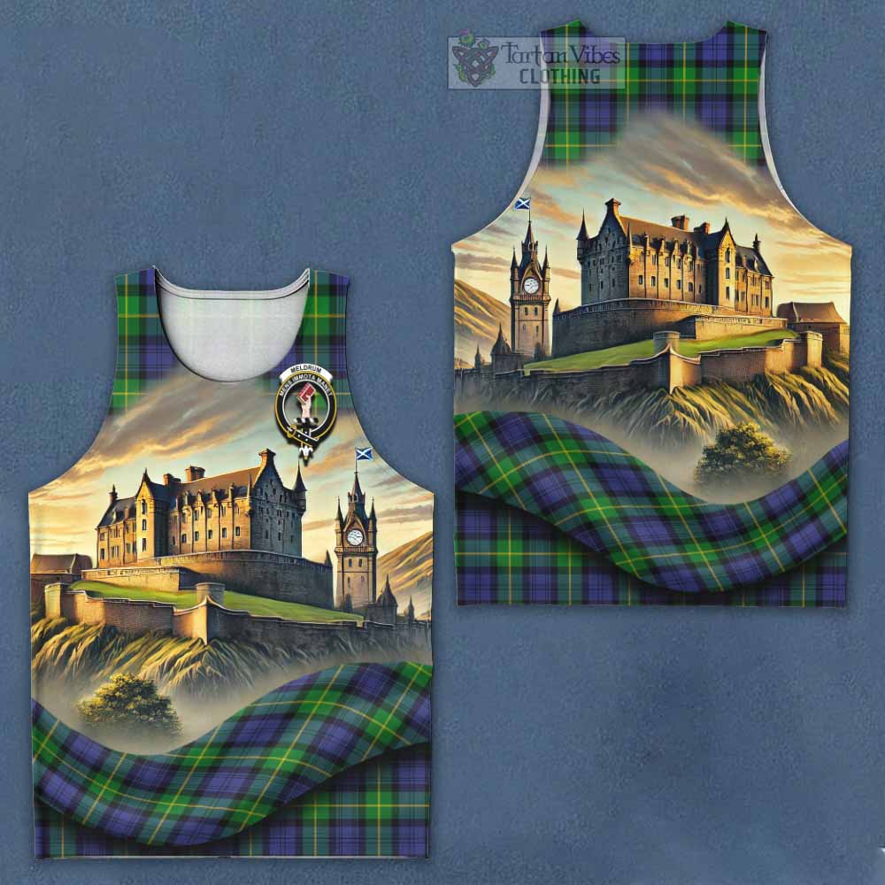 Meldrum Tartan Family Crest Men's Tank Top with Scottish Ancient Castle Style - Tartan Vibes Clothing