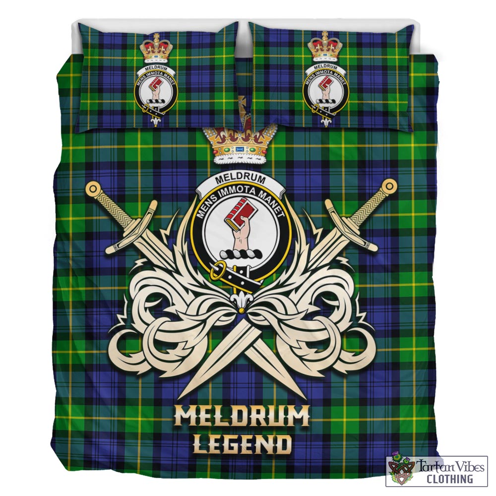 Tartan Vibes Clothing Meldrum Tartan Bedding Set with Clan Crest and the Golden Sword of Courageous Legacy