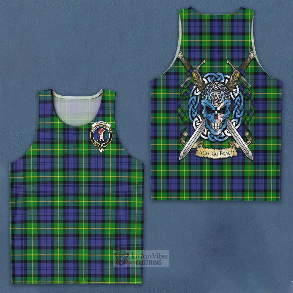 Meldrum Tartan Men's Tank Top with Family Crest Celtic Skull Style - Tartan Vibes Clothing