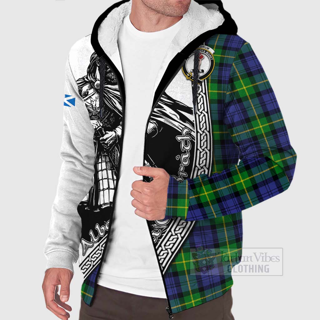 Meldrum Tartan Clan Crest Sherpa Hoodie with Highlander Warrior Celtic Style Unisex - Tartan Vibes Clothing