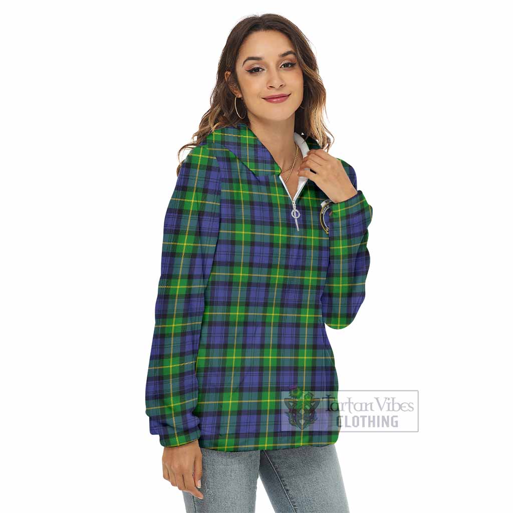 Meldrum Tartan Women's Borg Fleece Hoodie with Half Zip with Family Crest - Tartan Vibes Clothing