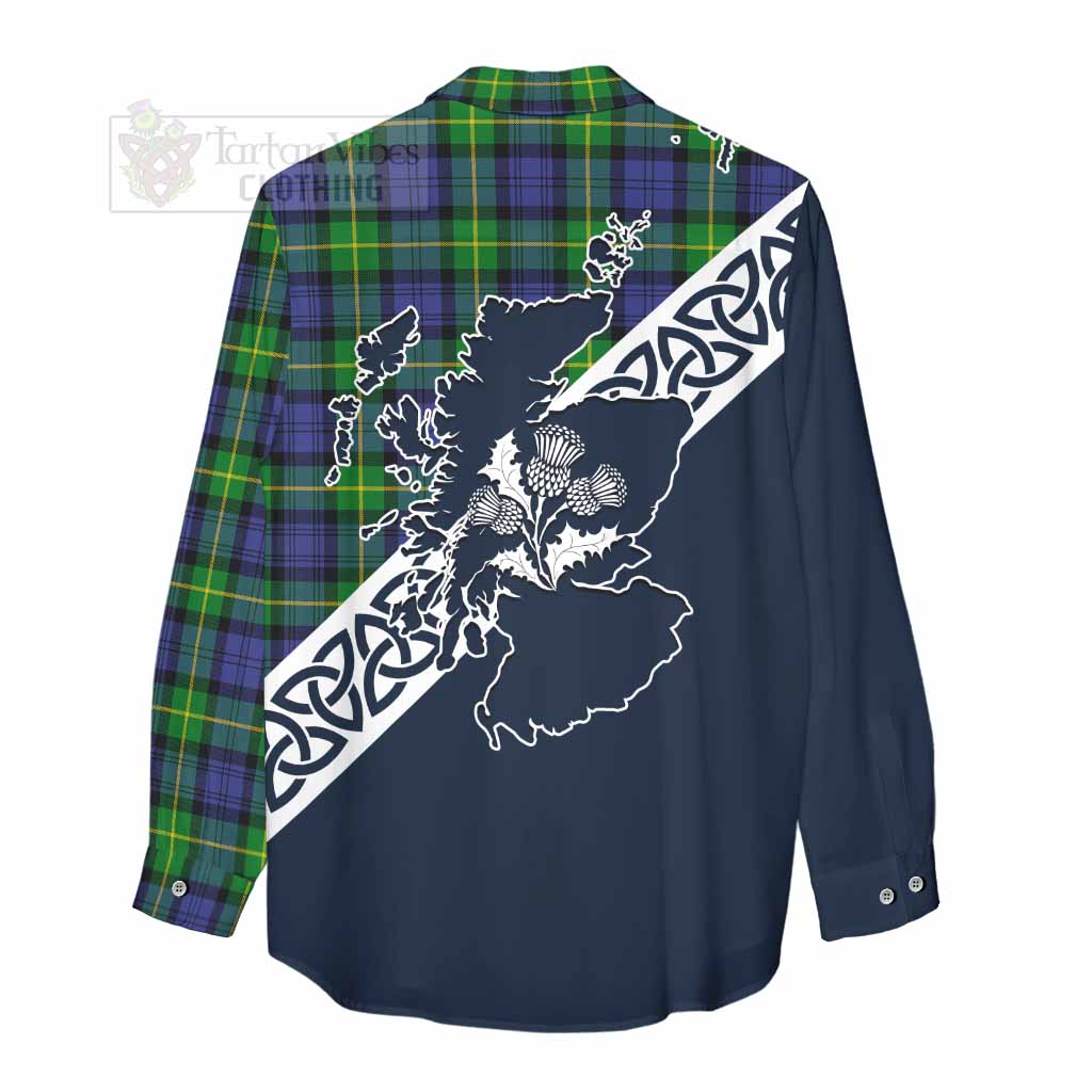 Meldrum Tartan Women's Casual Shirt Featuring Thistle and Scotland Map - Tartan Vibes Clothing