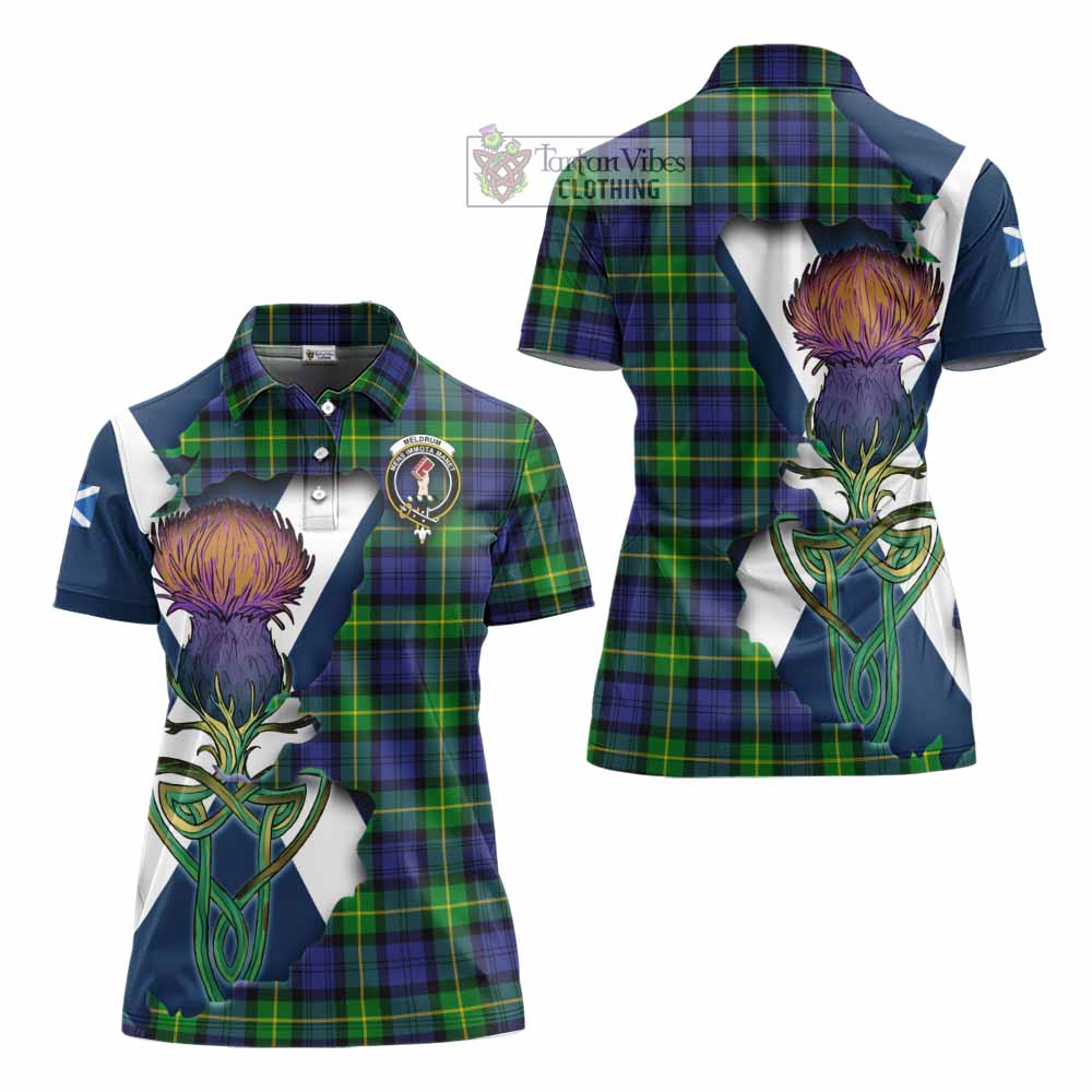 Meldrum Tartan Family Crest Women's Polo Shirt Scottish Thistle Celtic Inspired - Tartan Vibes Clothing