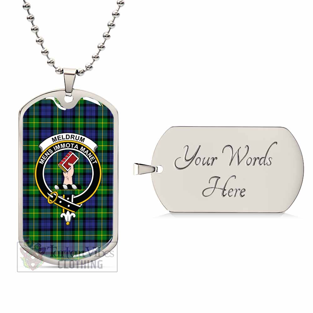 Meldrum Tartan Dog Tag Necklace with Family Crest Silver Yes - Tartan Vibes Clothing