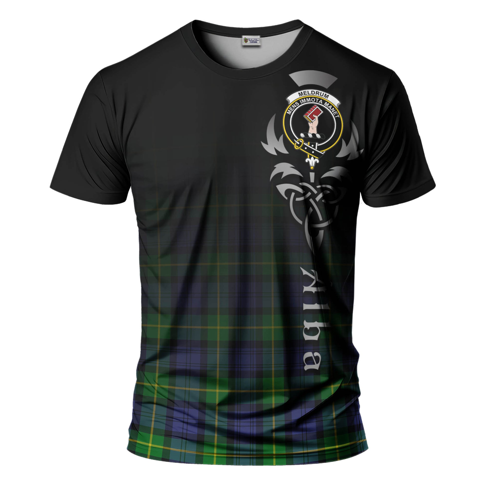 Meldrum Tartan T-Shirt Featuring Alba Gu Brath Family Crest Celtic Inspired - Tartan Vibes Clothing