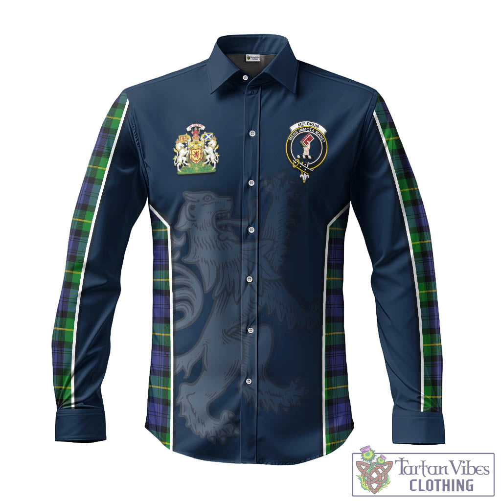 Tartan Vibes Clothing Meldrum Tartan Long Sleeve Button Up Shirt with Family Crest and Lion Rampant Vibes Sport Style