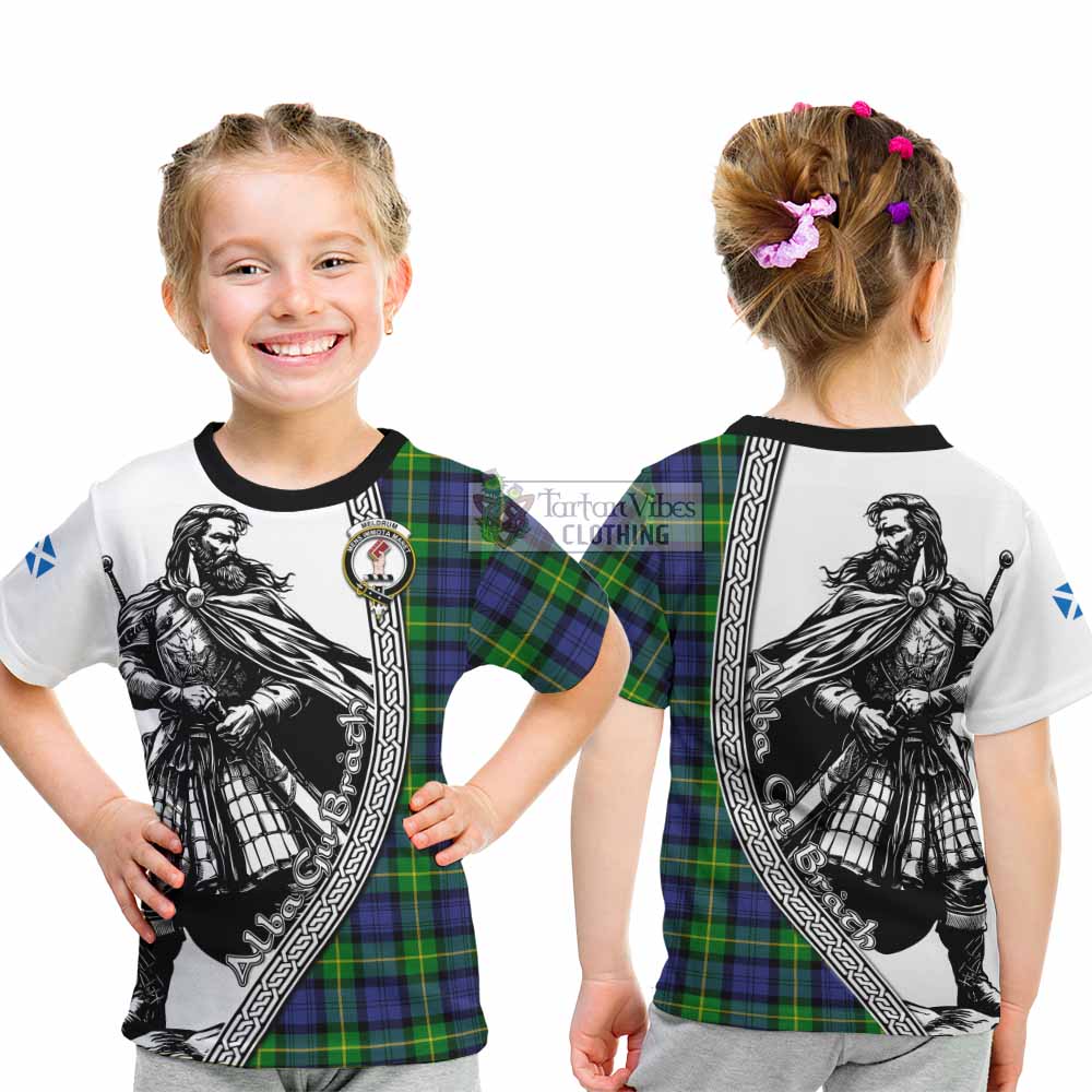 Meldrum Tartan Clan Crest Kid T-Shirt with Highlander Warrior Celtic Style - Tartan Vibes Clothing