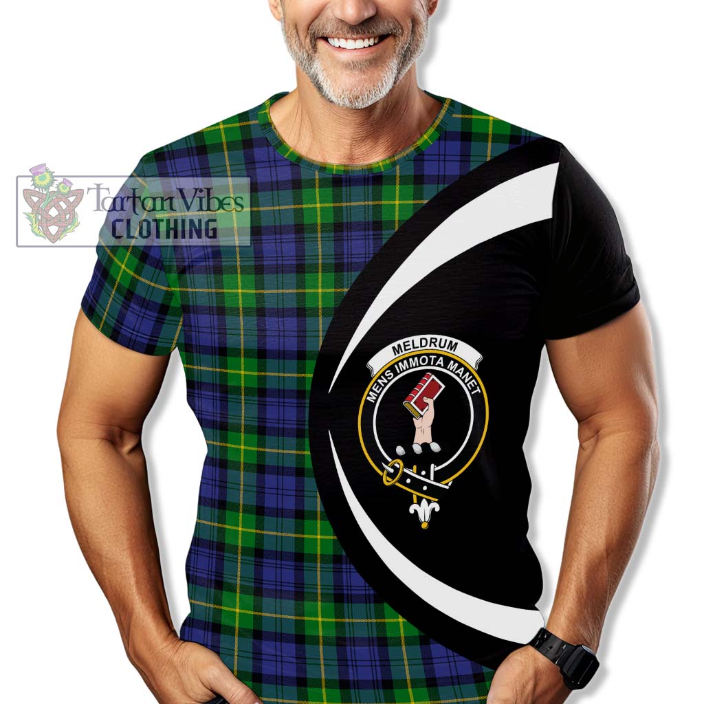 Meldrum Tartan T-Shirt with Family Crest Circle Style - Tartan Vibes Clothing
