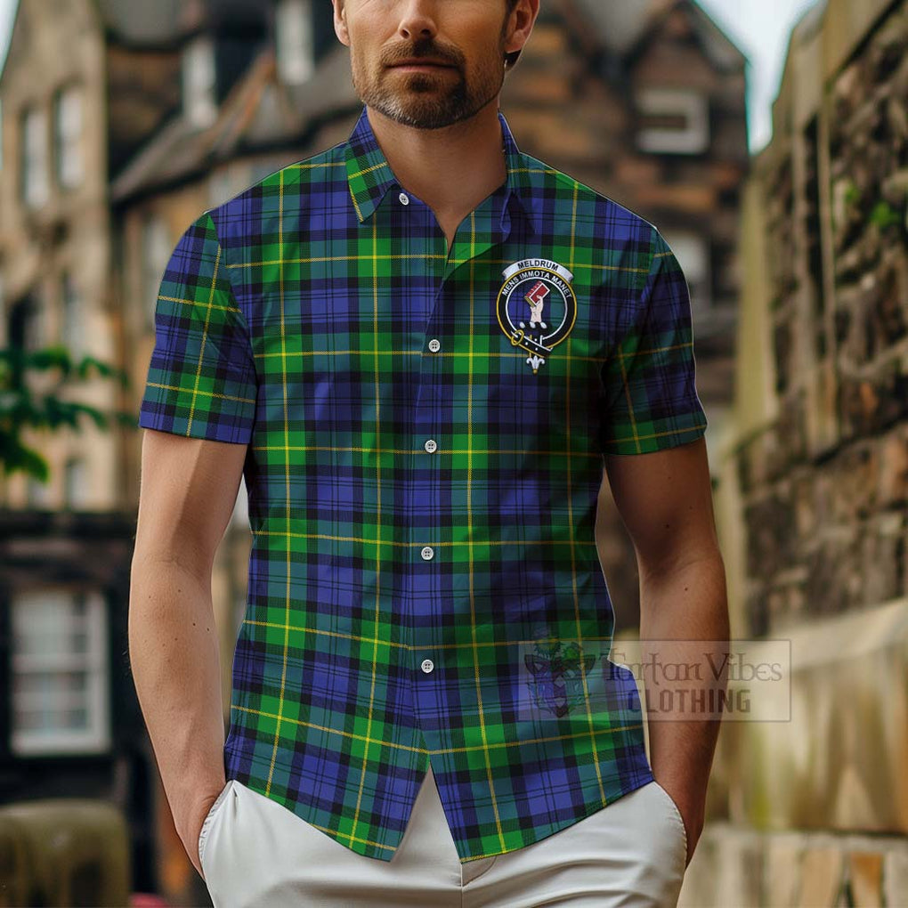 Meldrum Tartan Hawaiian Shirt with Family Crest Celtic Skull Style - Tartan Vibes Clothing