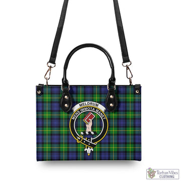 Meldrum Tartan Luxury Leather Handbags with Family Crest - Tartan Vibes Clothing