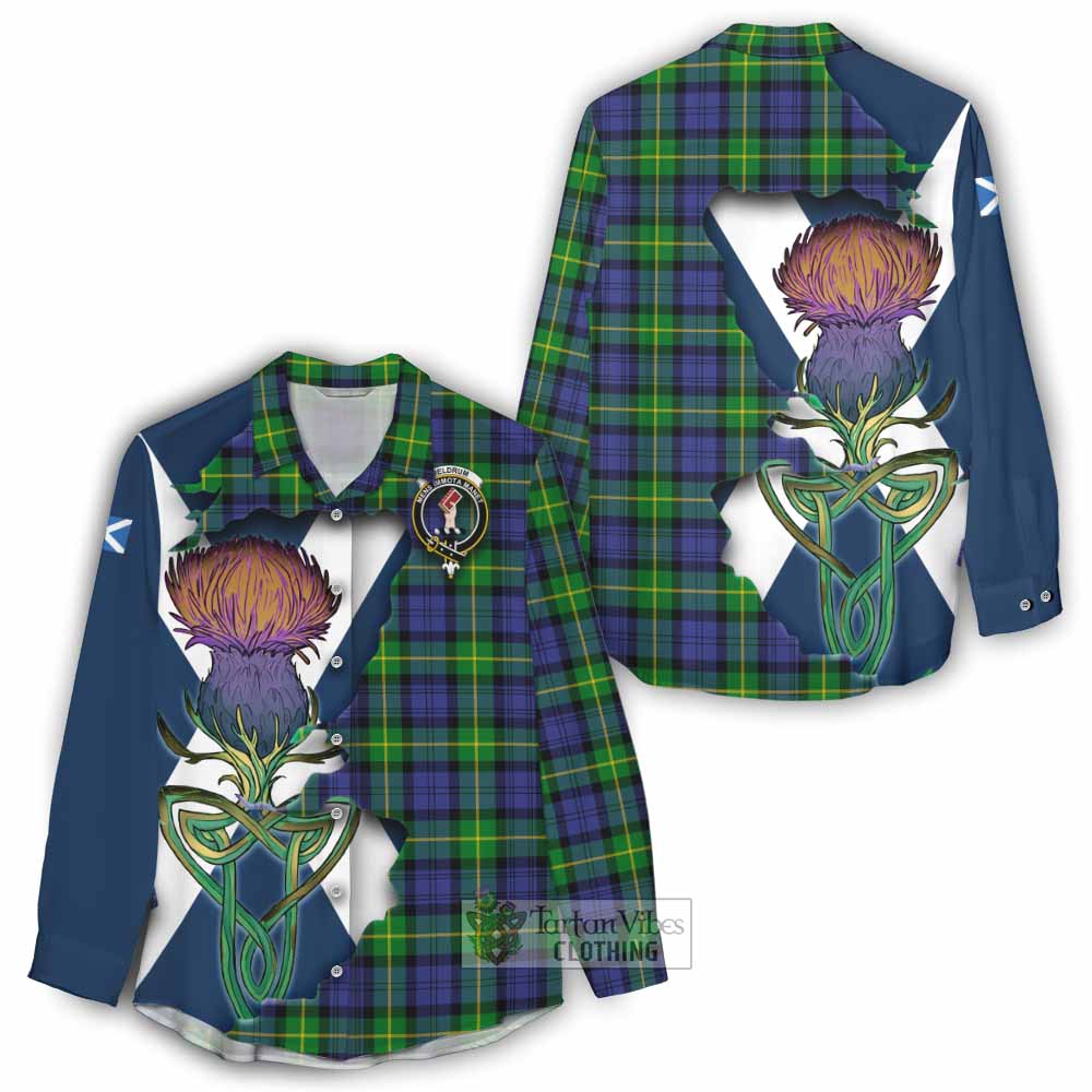 Meldrum Tartan Family Crest Women's Casual Shirt Scottish Thistle Celtic Inspired - Tartan Vibes Clothing