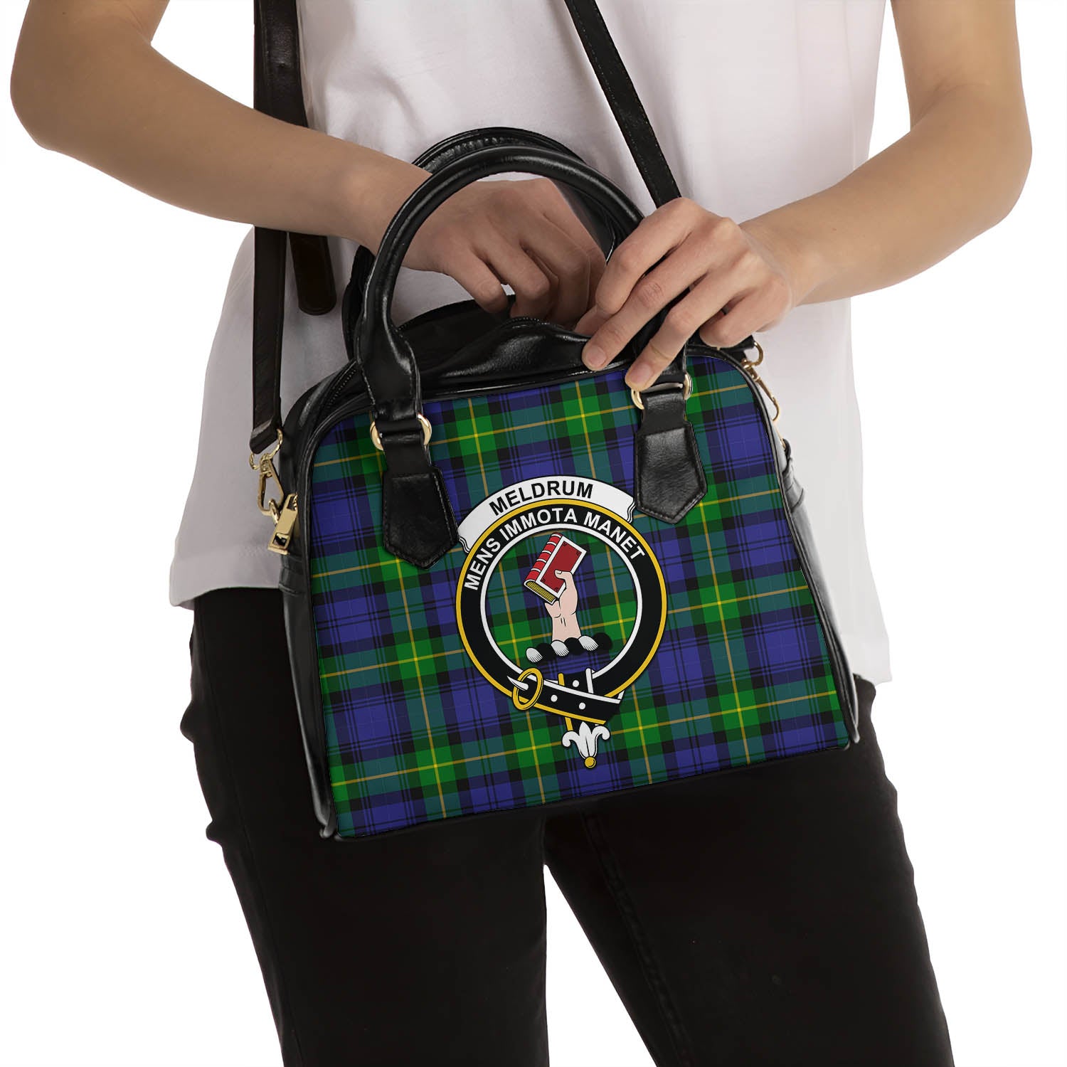 Meldrum Tartan Shoulder Handbags with Family Crest - Tartanvibesclothing
