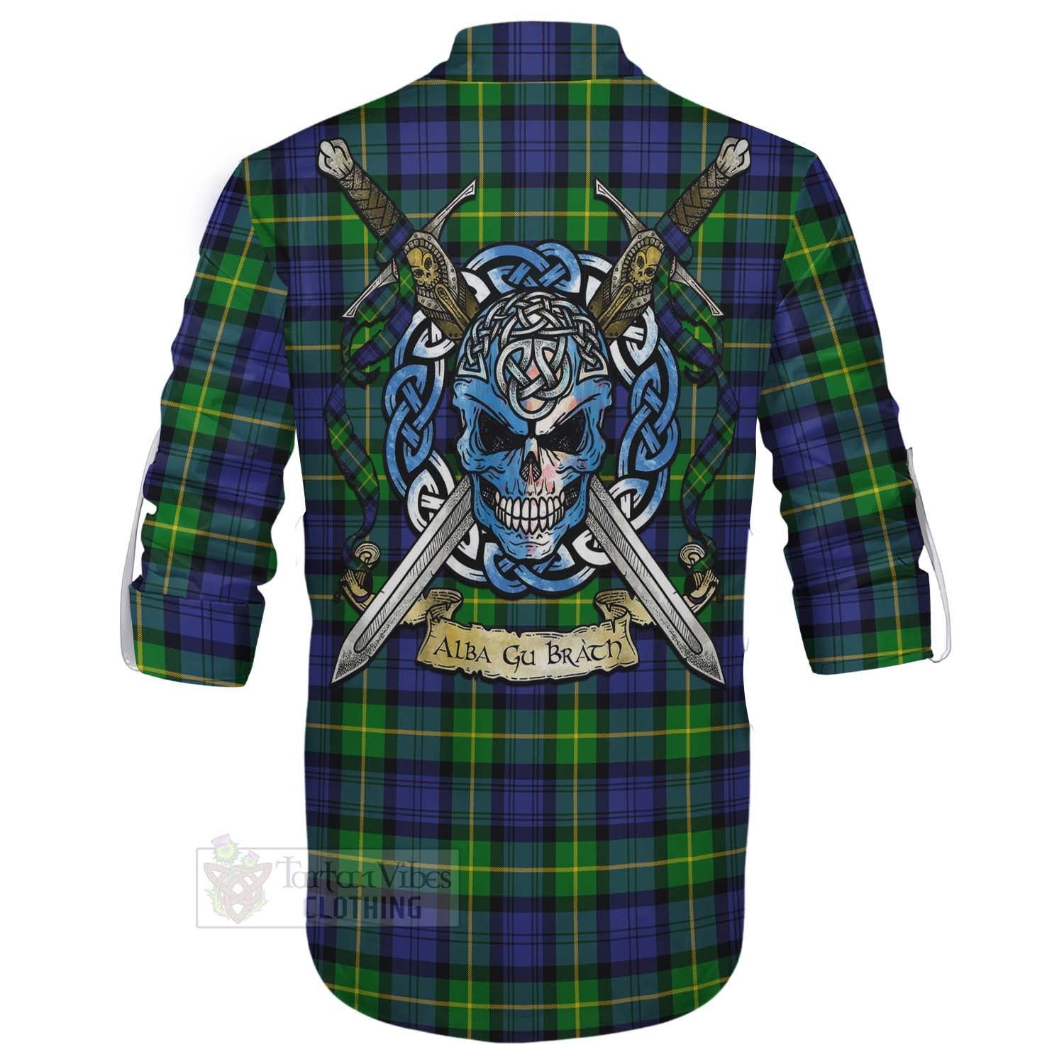 Meldrum Tartan Ghillie Kilt Shirt with Family Crest Celtic Skull Style - Tartan Vibes Clothing