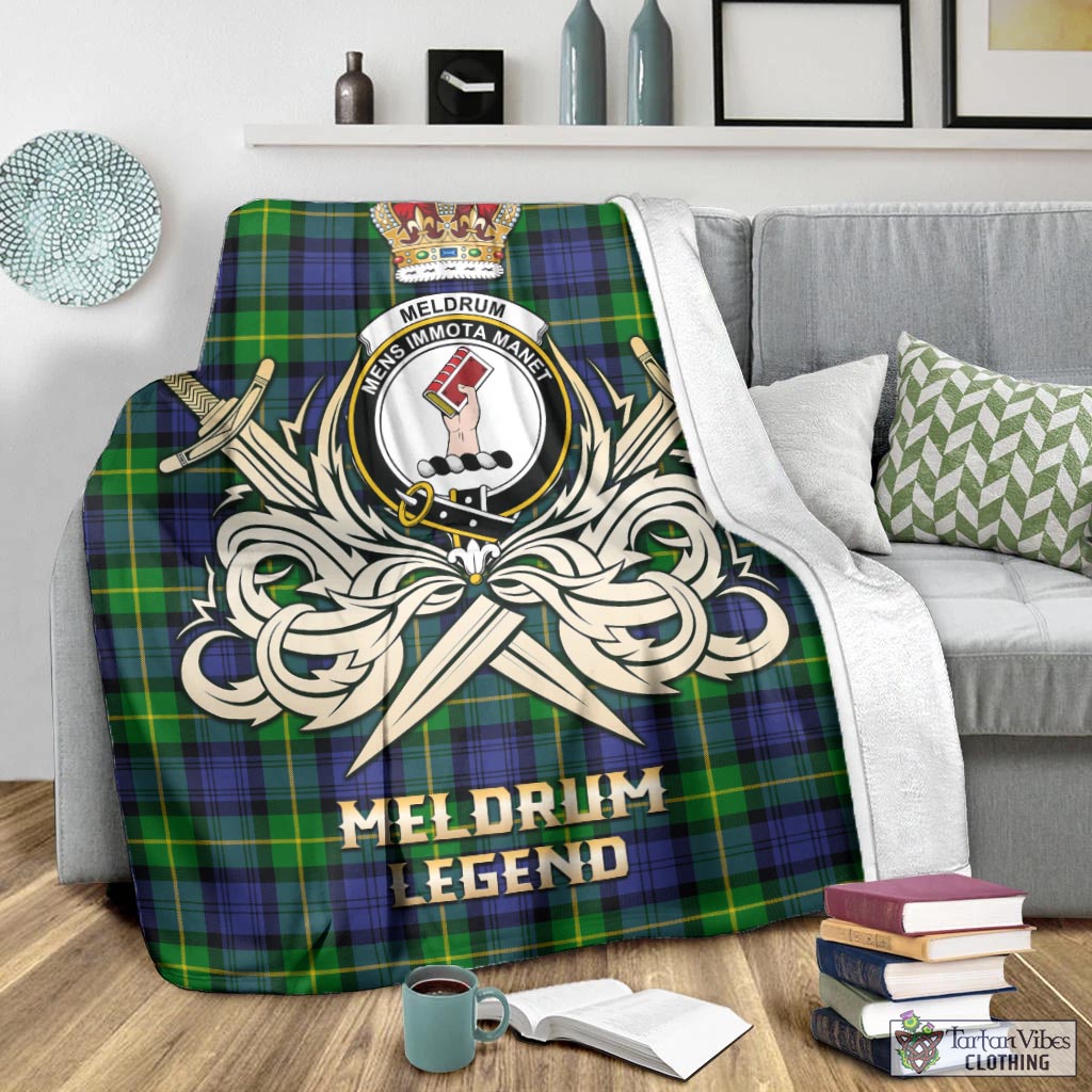 Tartan Vibes Clothing Meldrum Tartan Blanket with Clan Crest and the Golden Sword of Courageous Legacy