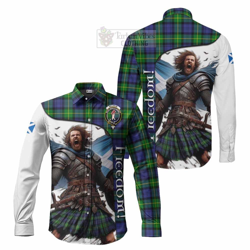 Meldrum Crest Tartan Long Sleeve Button Shirt Inspired by the Freedom of Scottish Warrior - Tartan Vibes Clothing