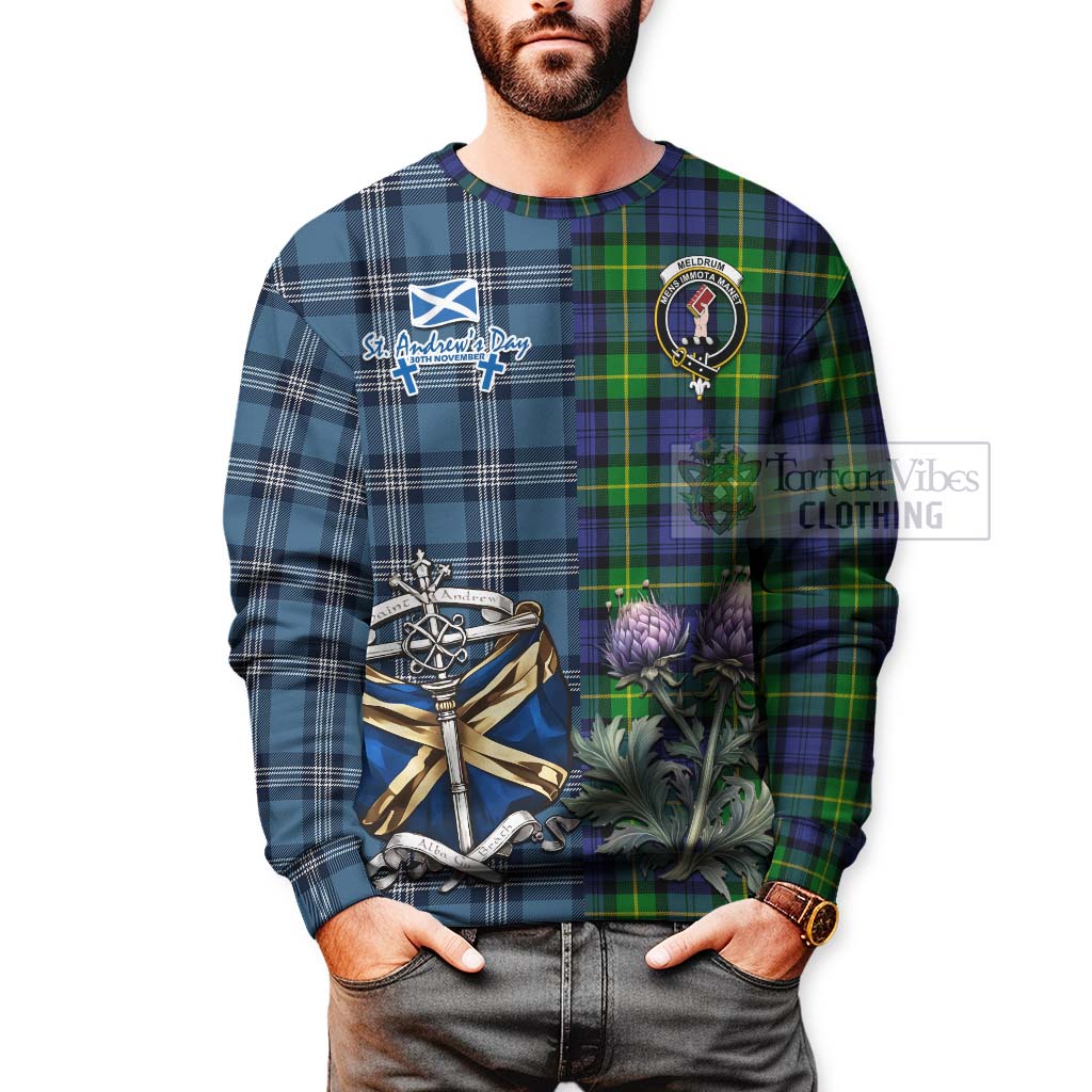 Meldrum Tartan Sweatshirt Happy St. Andrew's Day Half Tartan Style - Tartan Vibes Clothing