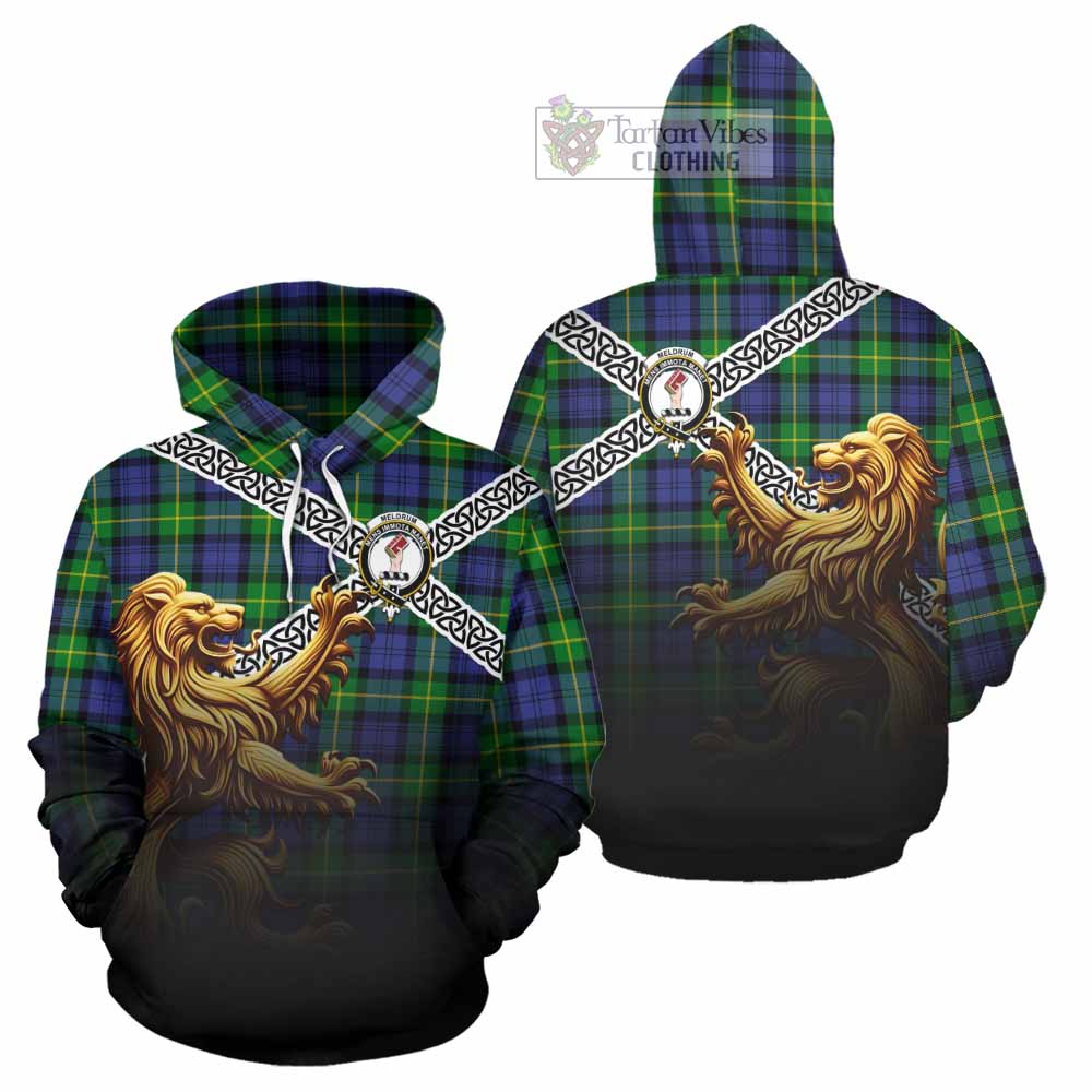 Meldrum Crest Tartan Hoodie with Golden Lion Emblem Celtic Style - Tartan Vibes Clothing