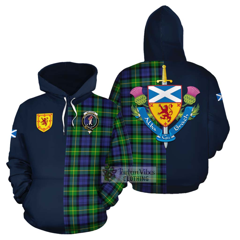 Meldrum Tartan Cotton Hoodie Alba with Scottish Lion Royal Arm Half Style Zip Hoodie - Tartan Vibes Clothing