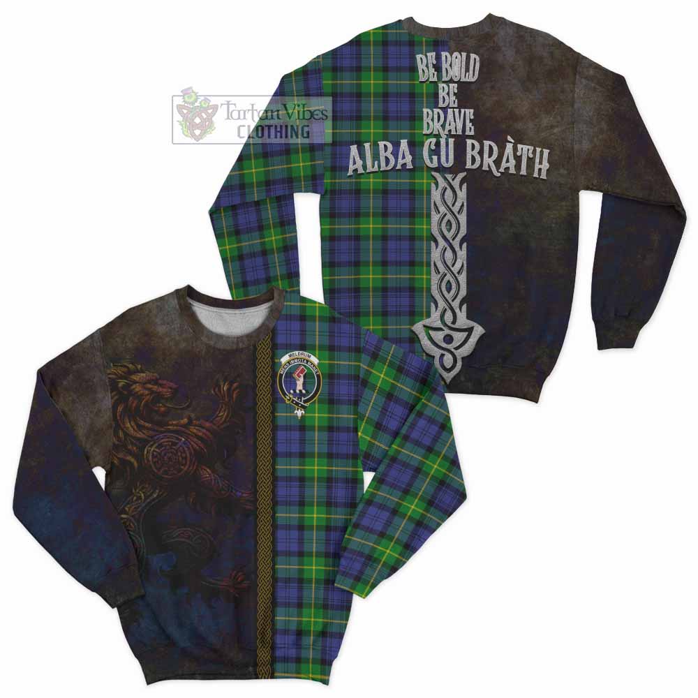 Meldrum Tartan Family Crest Sweatshirt Alba Gu Brath Be Brave Lion Ancient Style - Tartan Vibes Clothing