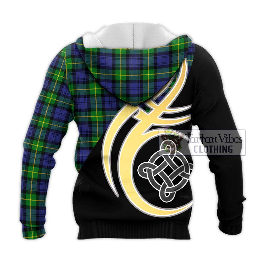 Meldrum Tartan Knitted Hoodie with Family Crest and Celtic Symbol Style - Tartan Vibes Clothing