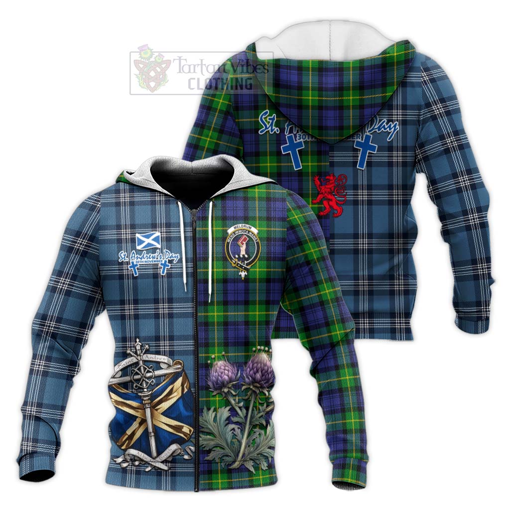 Meldrum Tartan Knitted Hoodie Happy St. Andrew's Day Half Tartan Style Unisex Knitted Zip Hoodie - Tartan Vibes Clothing