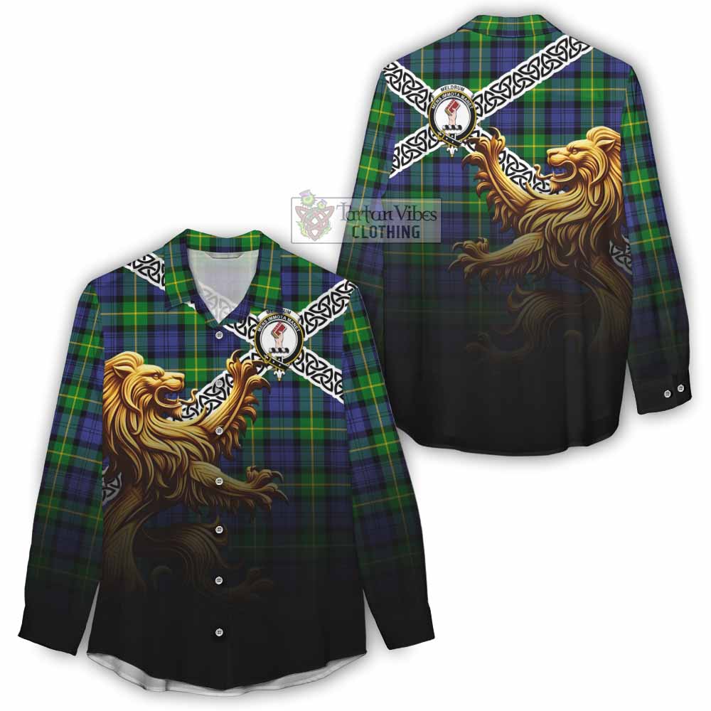 Meldrum Crest Tartan Women's Casual Shirt with Golden Lion Emblem Celtic Style - Tartan Vibes Clothing