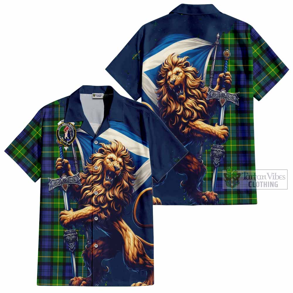 Meldrum Tartan Family Crest Hawaiian Shirt with Scottish Majestic Lion - Tartan Vibes Clothing