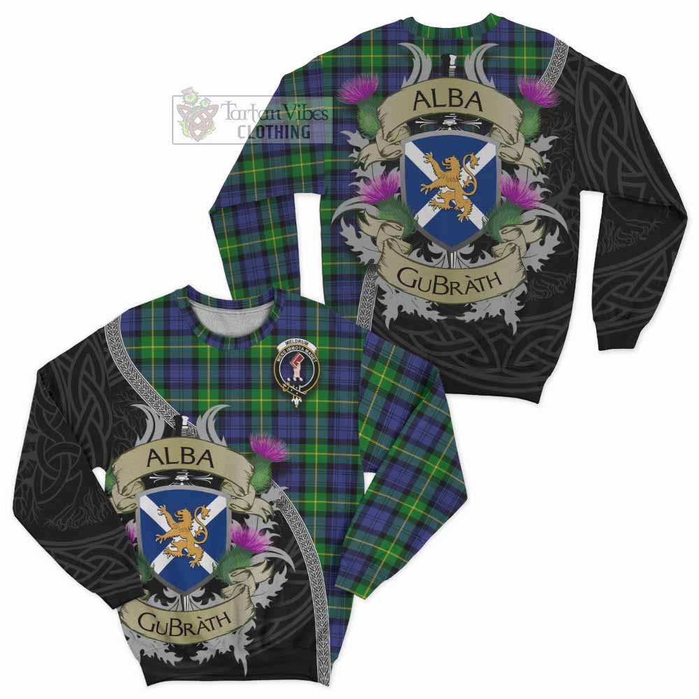 Meldrum Tartan Family Crest Sweatshirt Lion Rampant Royal Thistle Shield Celtic Inspired - Tartan Vibes Clothing