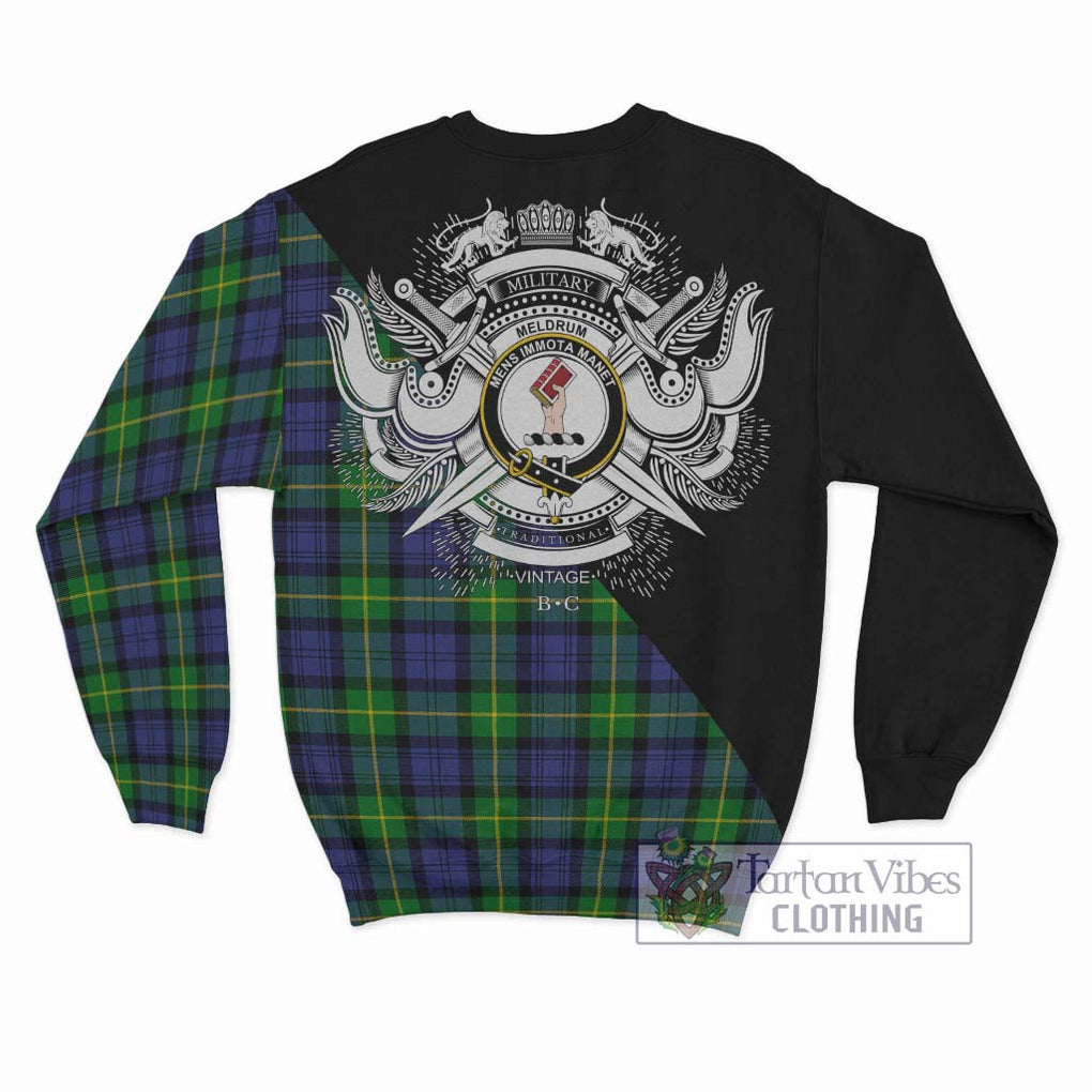 Meldrum Tartan Sweatshirt with Family Crest and Military Logo Style - Tartan Vibes Clothing