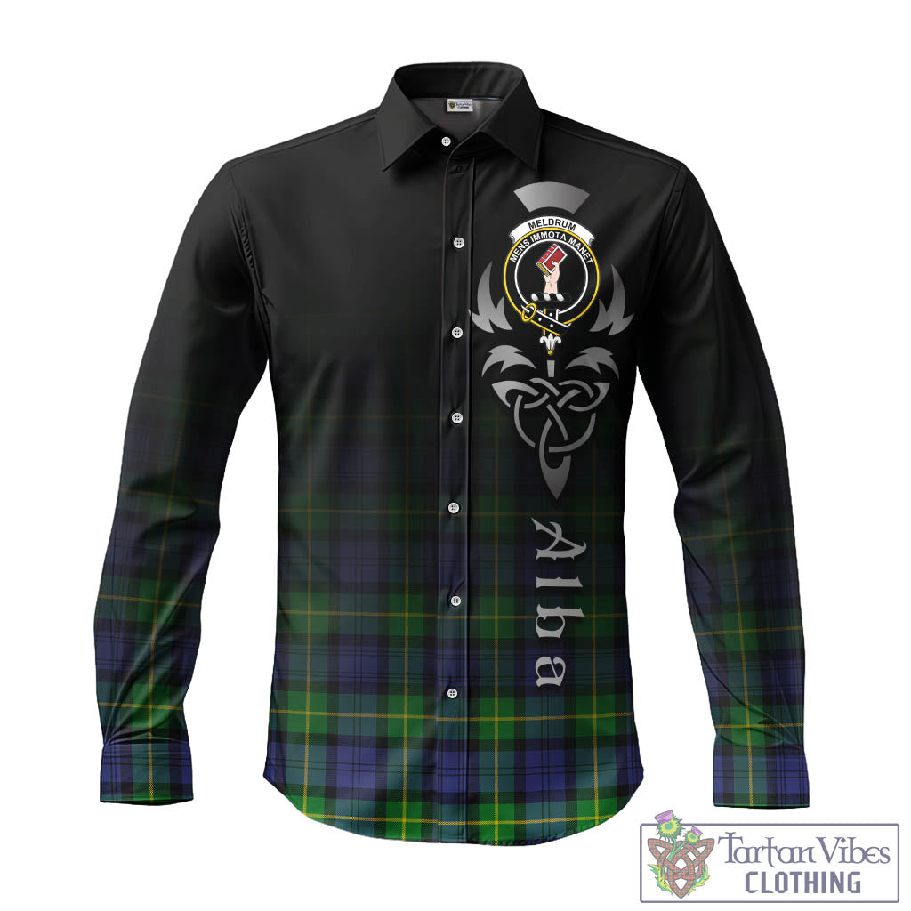 Meldrum Tartan Long Sleeve Button Up Featuring Alba Gu Brath Family Crest Celtic Inspired - Tartan Vibes Clothing