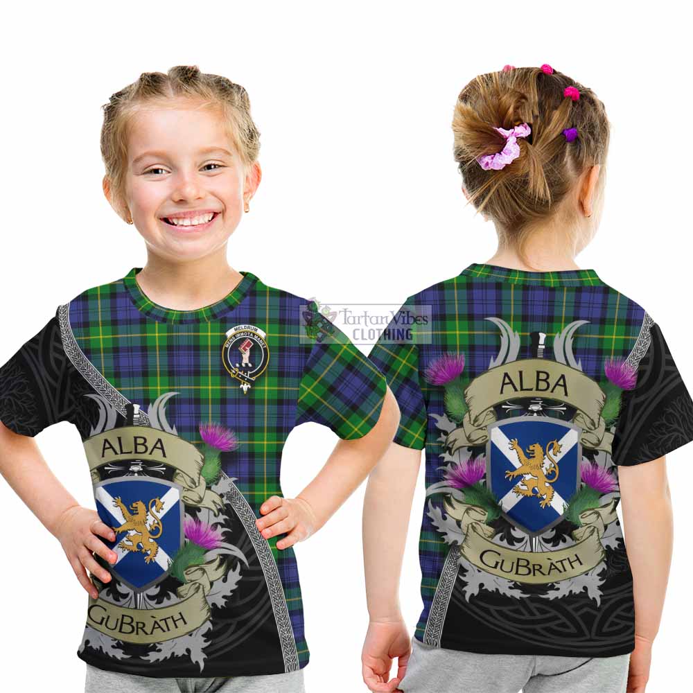 Meldrum Tartan Family Crest Kid T-Shirt Lion Rampant Royal Thistle Shield Celtic Inspired - Tartan Vibes Clothing