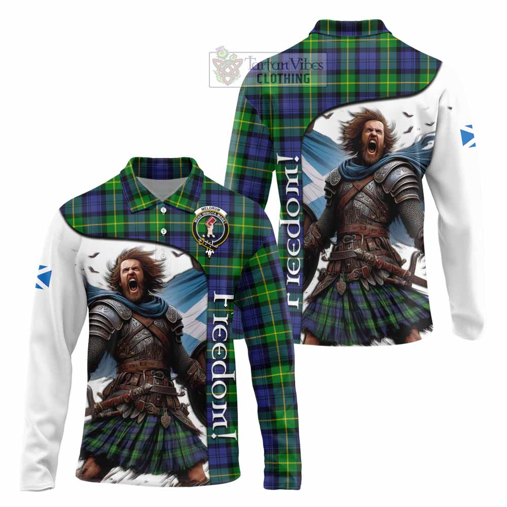 Tartan Vibes Clothing Meldrum Crest Tartan Long Sleeve Polo Shirt Inspired by the Freedom of Scottish Warrior