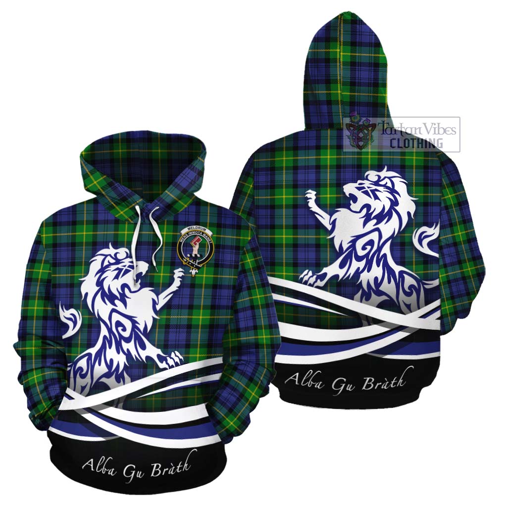Meldrum Tartan Cotton Hoodie with Alba Gu Brath Regal Lion Emblem Zip Hoodie - Tartan Vibes Clothing