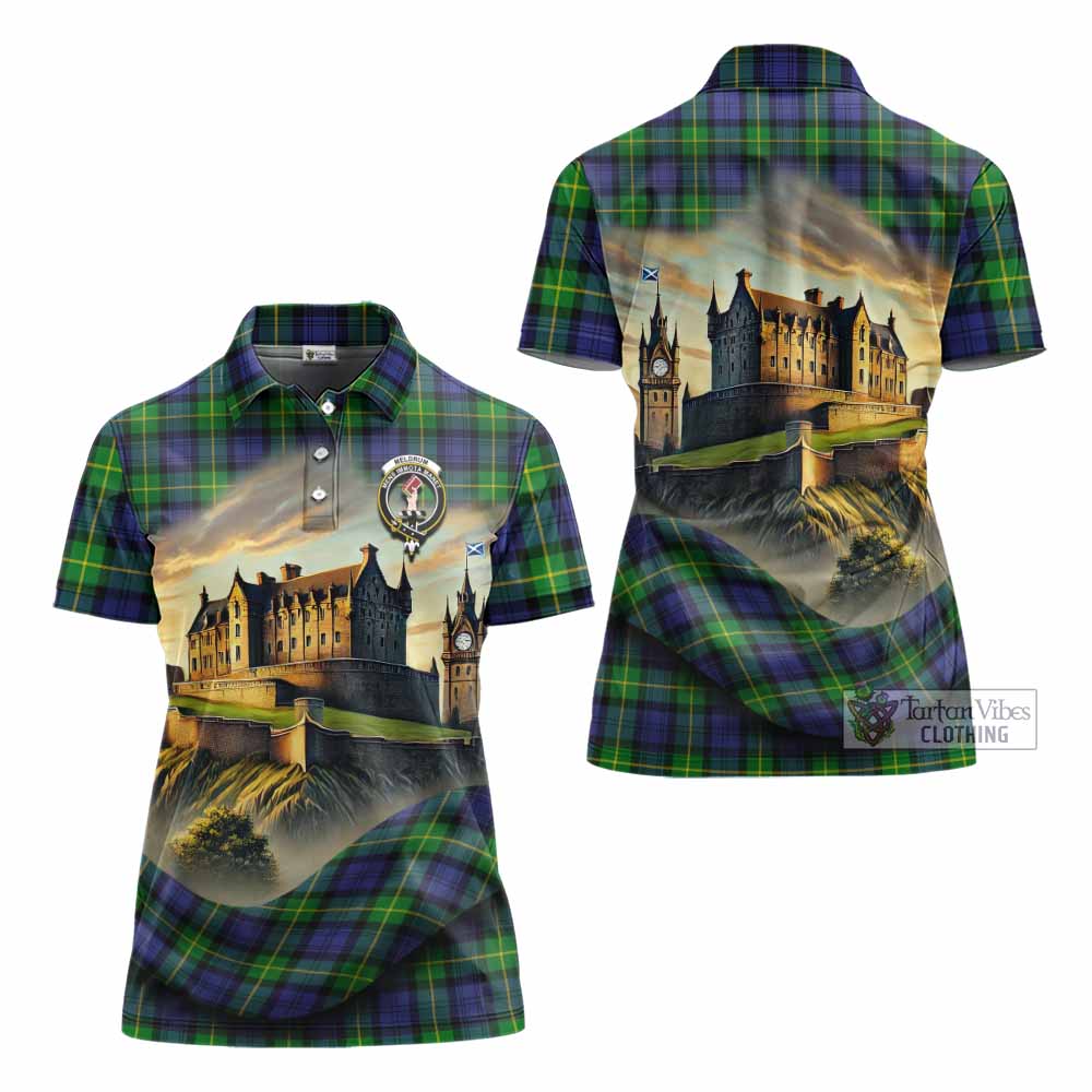 Meldrum Tartan Family Crest Women's Polo Shirt with Scottish Ancient Castle Style - Tartan Vibes Clothing