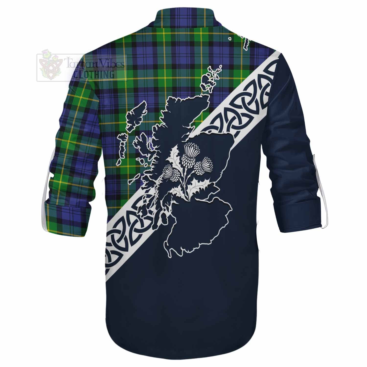 Meldrum Tartan Ghillie Kilt Shirt Featuring Thistle and Scotland Map - Tartan Vibes Clothing