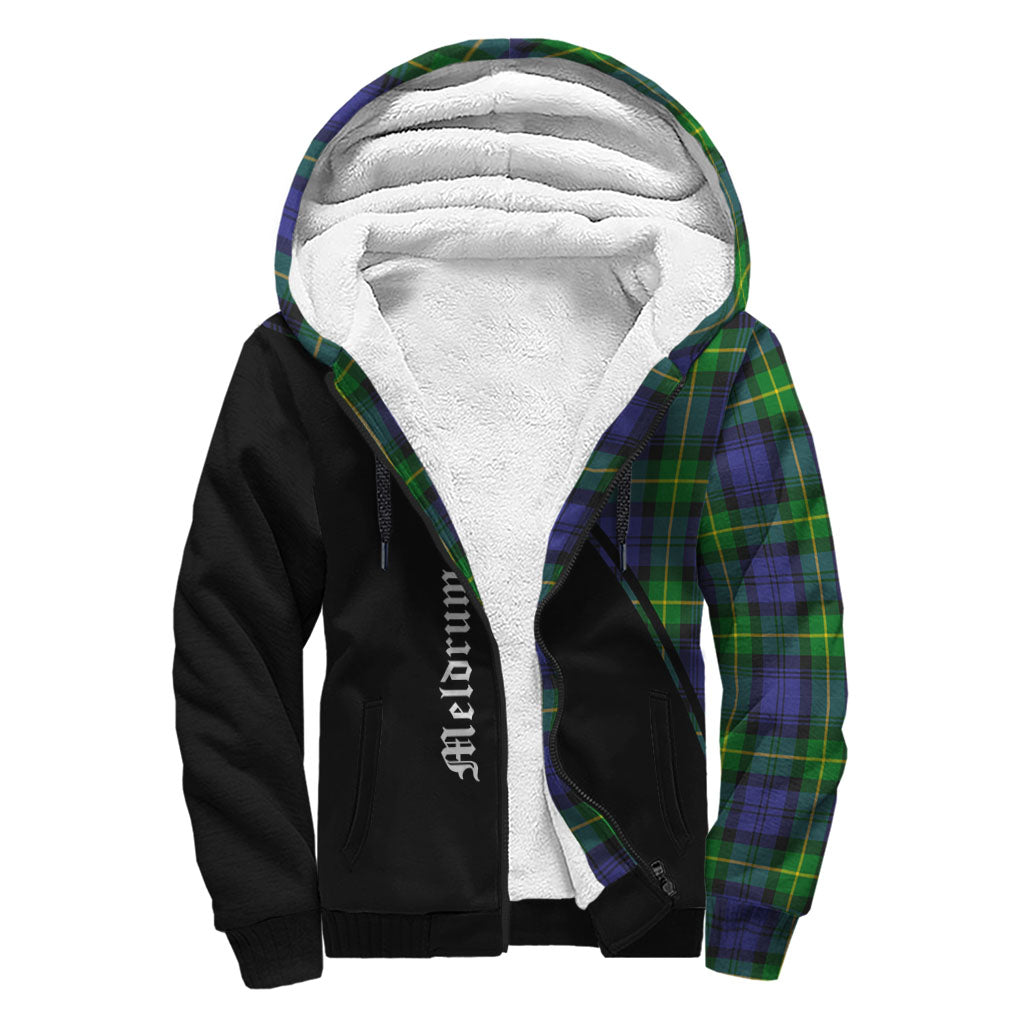 Meldrum Tartan Sherpa Hoodie with Family Crest Curve Style - Tartan Vibes Clothing