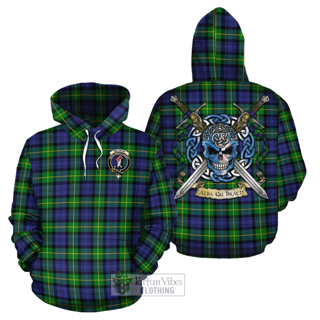 Meldrum Tartan Cotton Hoodie with Family Crest Celtic Skull Style Zip Hoodie - Tartan Vibes Clothing