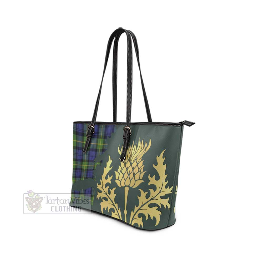 Meldrum Tartan Leather Tote Bag Gold Thistle Style - Tartan Vibes Clothing