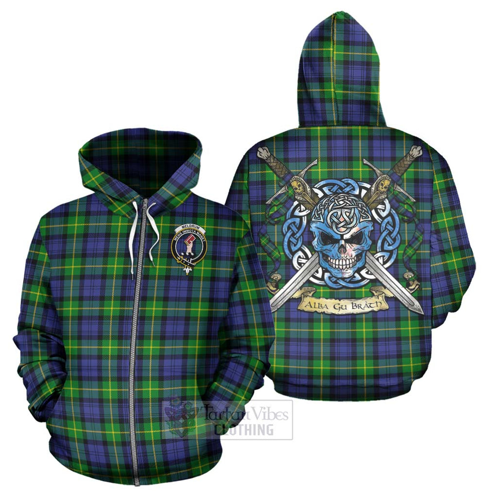 Meldrum Tartan Hoodie with Family Crest Celtic Skull Style - Tartan Vibes Clothing