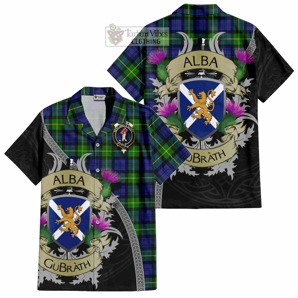 Meldrum Tartan Family Crest Hawaiian Shirt Lion Rampant Royal Thistle Shield Celtic Inspired - Tartan Vibes Clothing