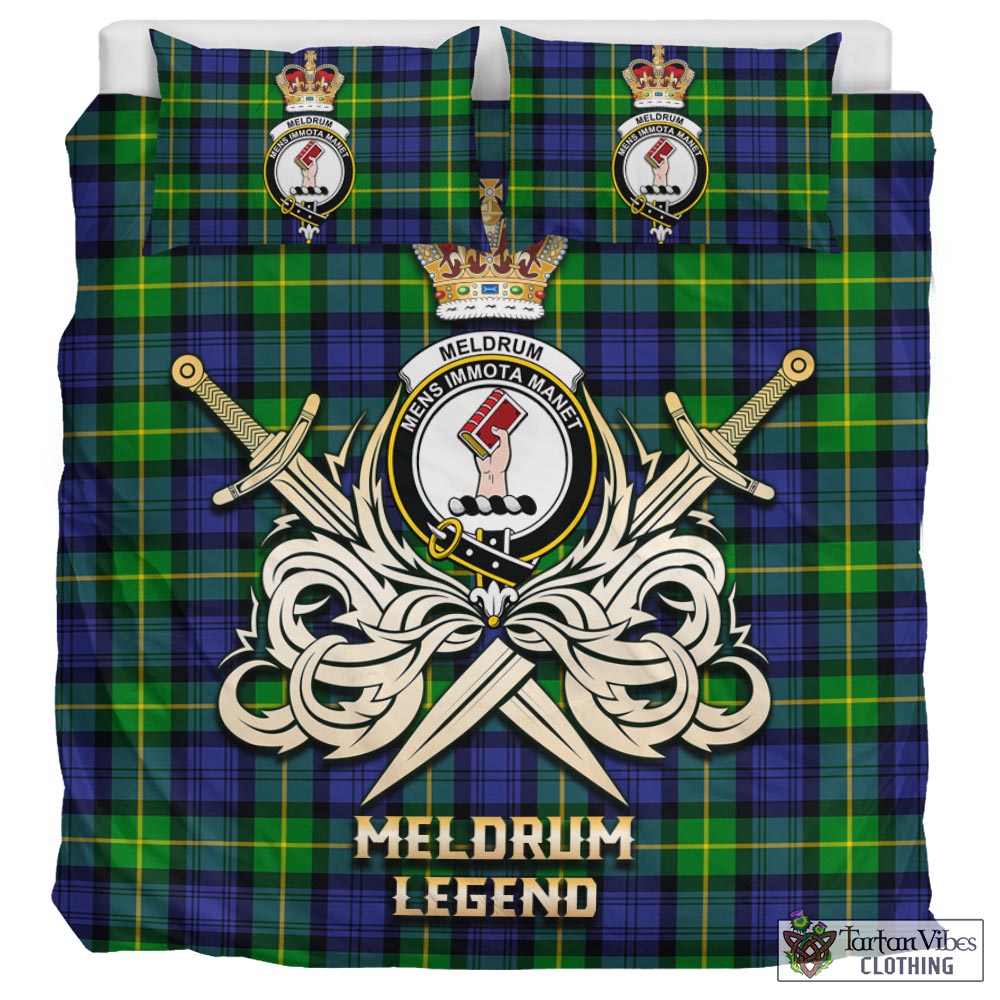 Tartan Vibes Clothing Meldrum Tartan Bedding Set with Clan Crest and the Golden Sword of Courageous Legacy