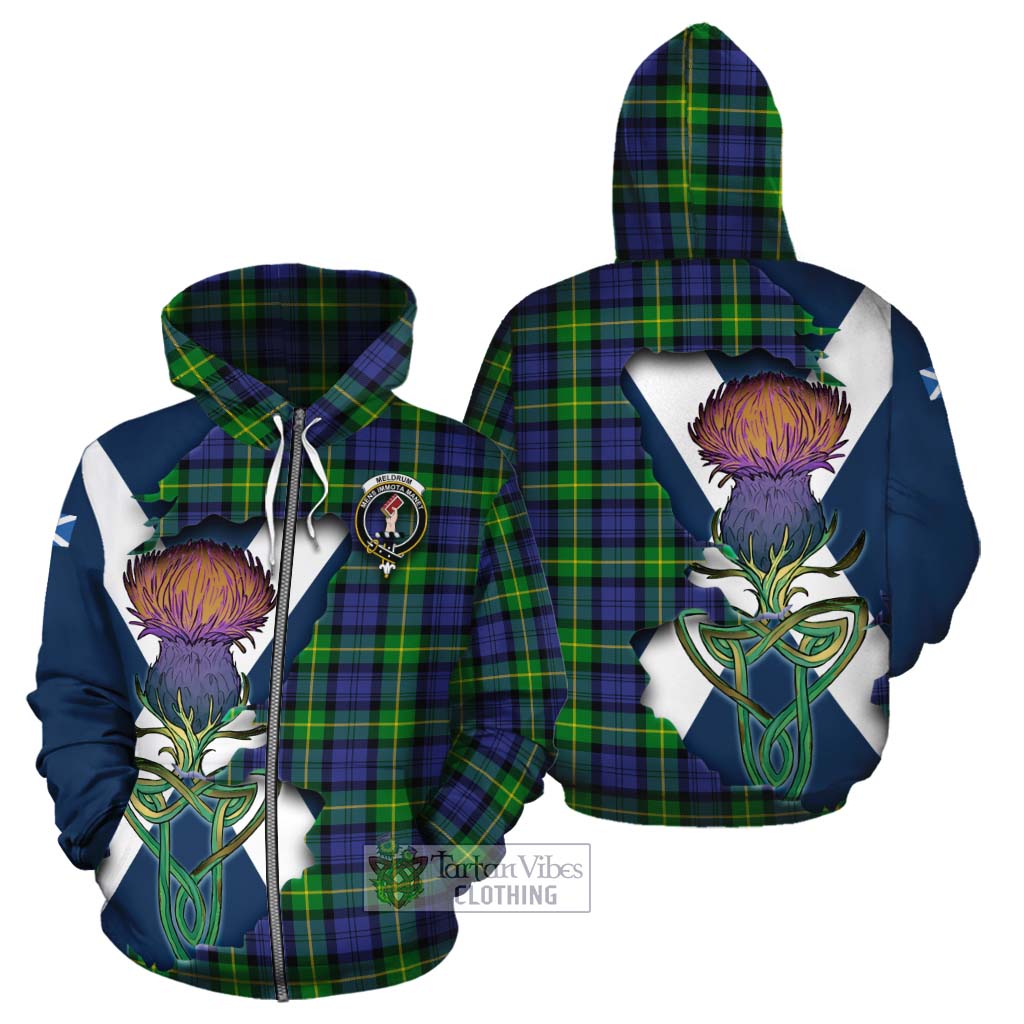 Meldrum Tartan Family Crest Cotton Hoodie Scottish Thistle Celtic Inspired Zip Hoodie - Tartan Vibes Clothing