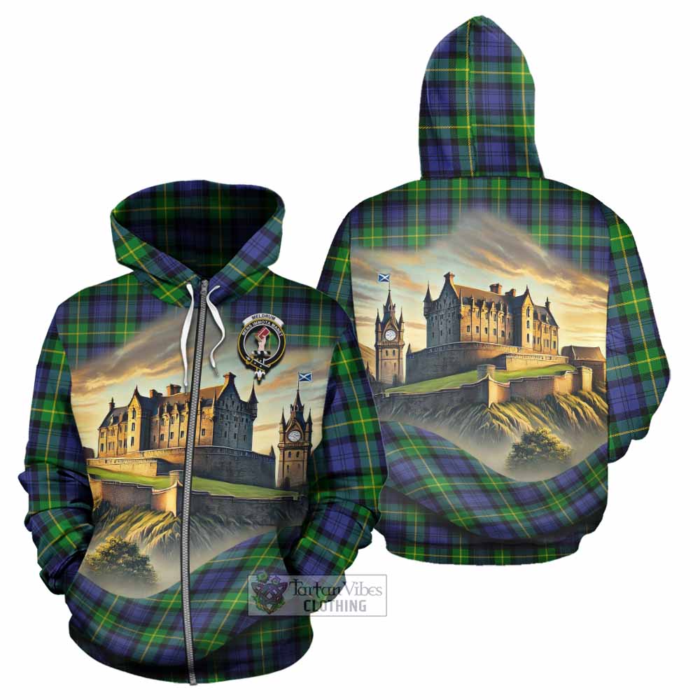 Meldrum Tartan Family Crest Hoodie with Scottish Ancient Castle Style Zip Hoodie - Tartan Vibes Clothing