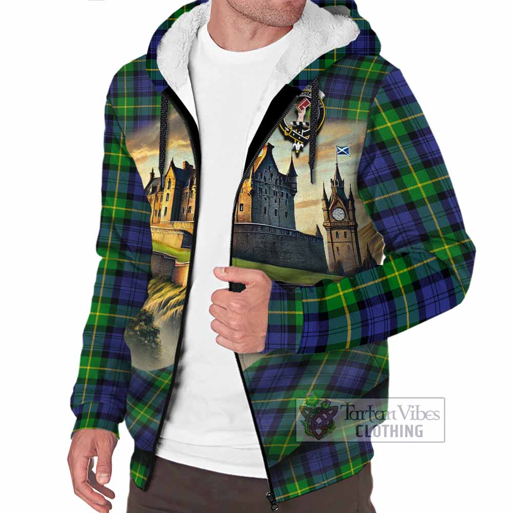 Meldrum Tartan Family Crest Sherpa Hoodie with Scottish Ancient Castle Style - Tartan Vibes Clothing