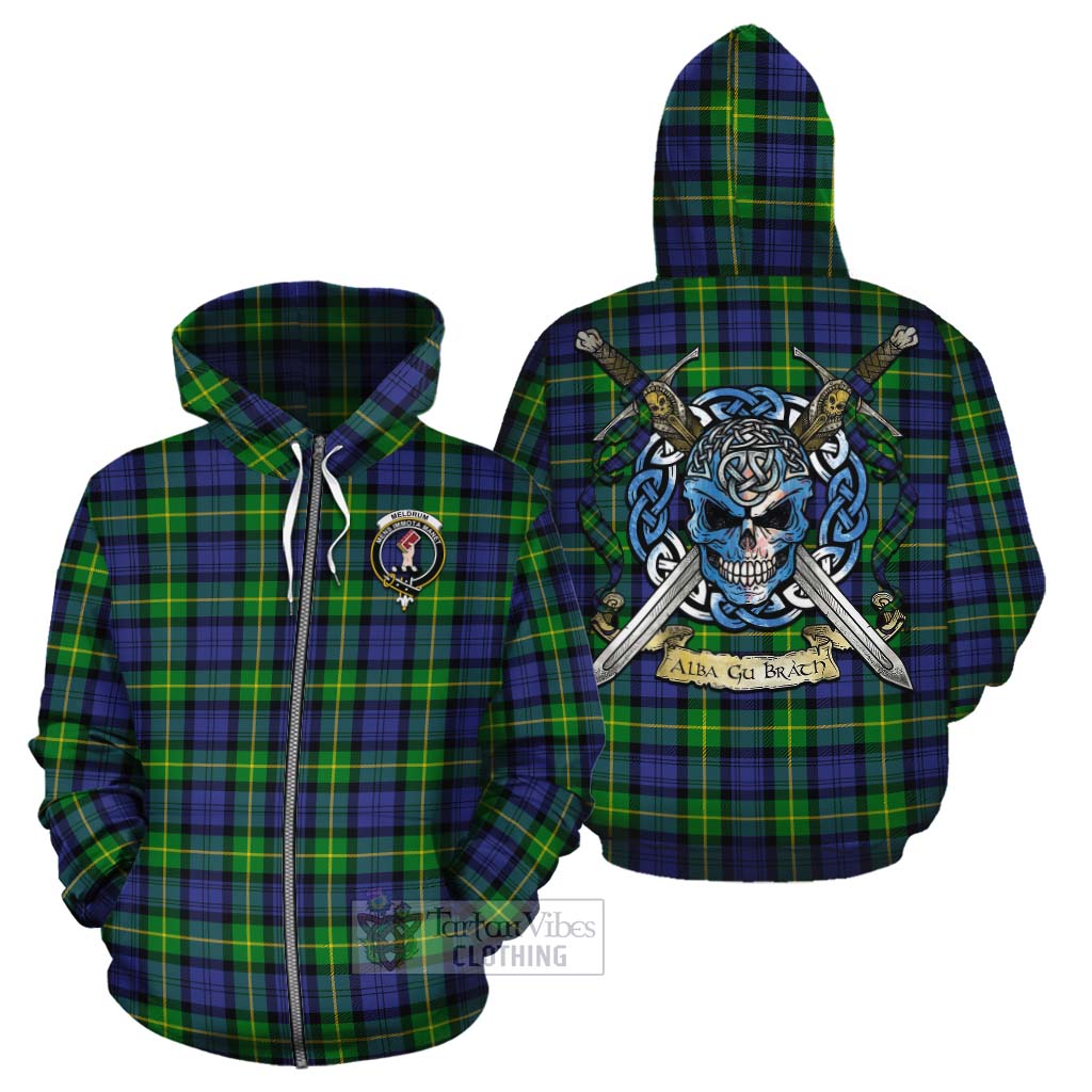 Meldrum Tartan Cotton Hoodie with Family Crest Celtic Skull Style - Tartan Vibes Clothing