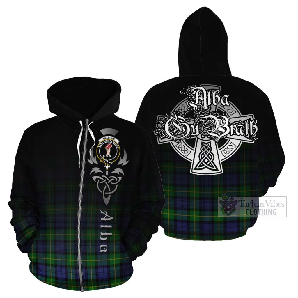 Tartan Vibes Clothing Meldrum Tartan Cotton Hoodie Featuring Alba Gu Brath Family Crest Celtic Inspired