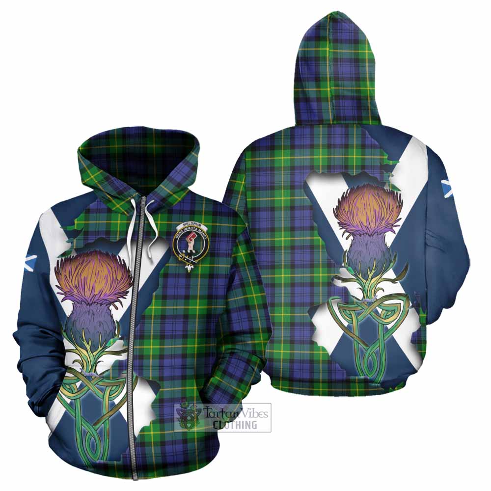 Meldrum Tartan Family Crest Hoodie Scottish Thistle Celtic Inspired Zip Hoodie - Tartan Vibes Clothing
