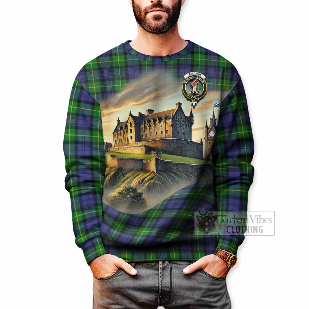 Meldrum Tartan Family Crest Sweatshirt with Scottish Ancient Castle Style - Tartan Vibes Clothing